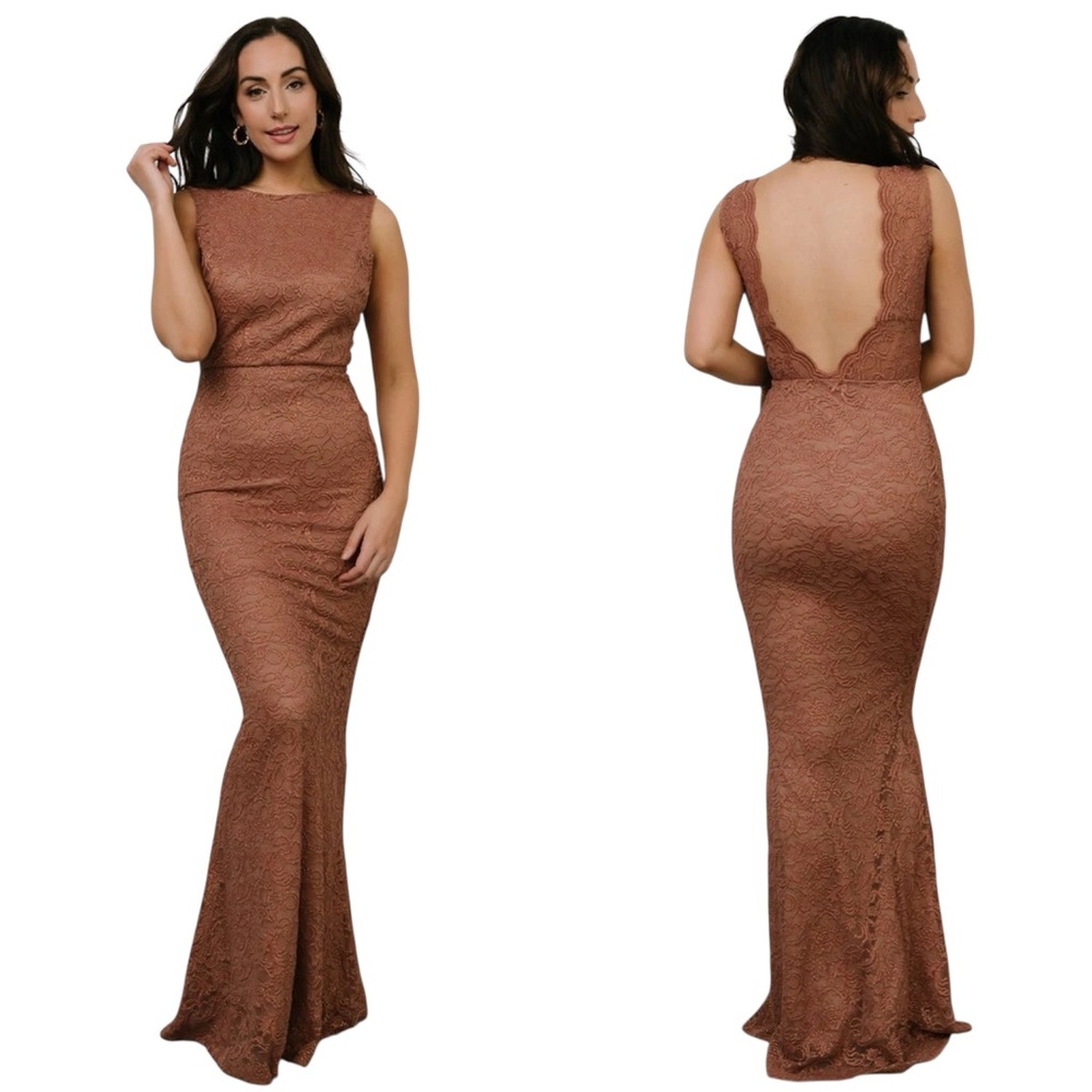 Balticborn Brown Lace Open Back Mermaid Maxi Dress NWT Size M